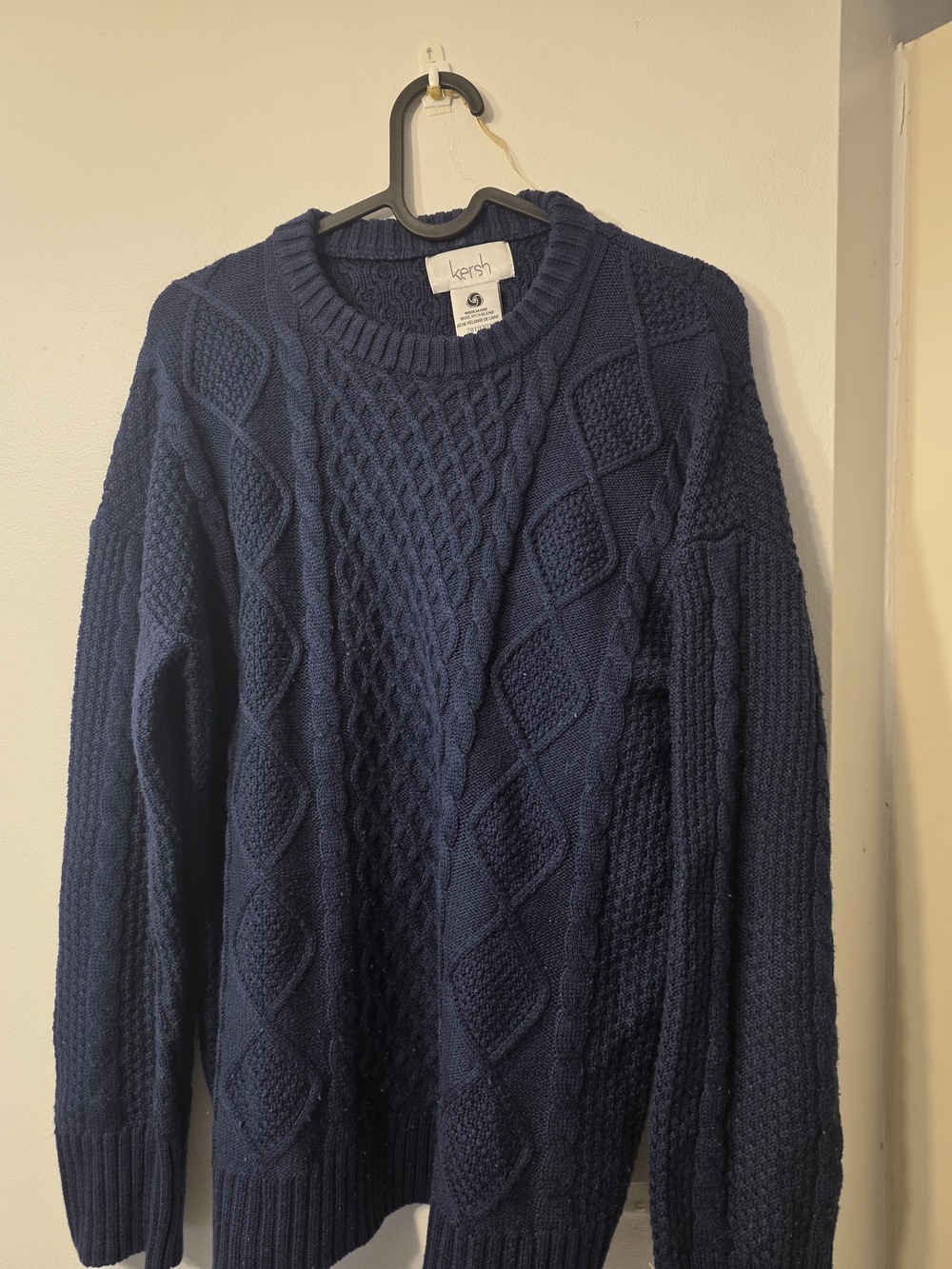 Kersh Navy Cable Knit Crewneck Sweater